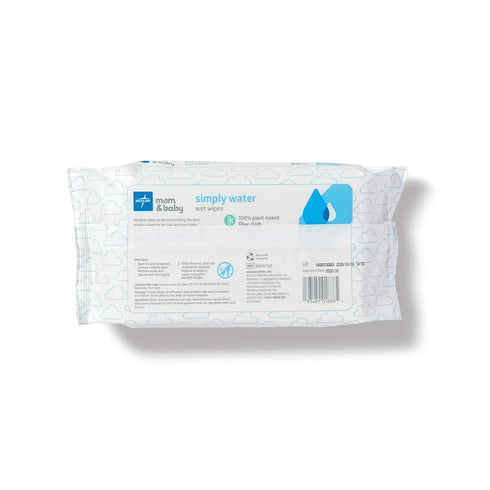 Medline Simply Water Baby Wipes, 99% Water Solution, 100% Plant-Based Cloth, 60 Count (Pack of 12)