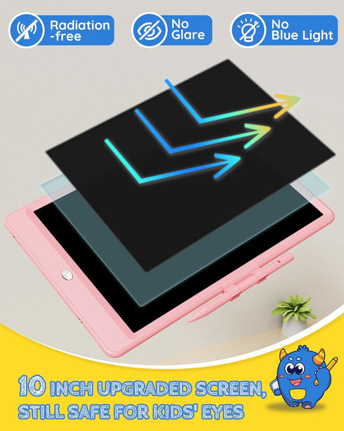 TEKFUN 10inch LCD Writing Tablet Doodle Board, Colorful Drawing Pad for Kids, Mess Free Coloring, Toys Gifts (Pink)