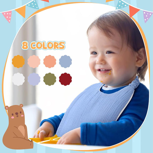 Shyyween 8 Pack Muslin Bibs Elastic Band Adjustable Bandana Drool Bibs Double Gauze Cotton Pullover for Teething