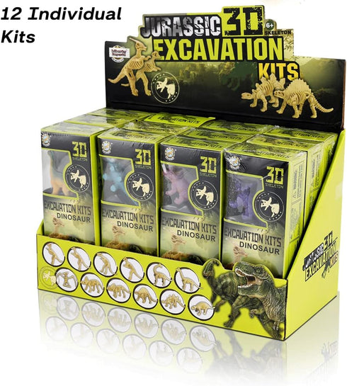 12 Pack: 3D Sets, Dinosaur Excavation Kits for Kids, Dino Dig Kits, Dig a Dinosaur Fossil and Figure Bulk Science