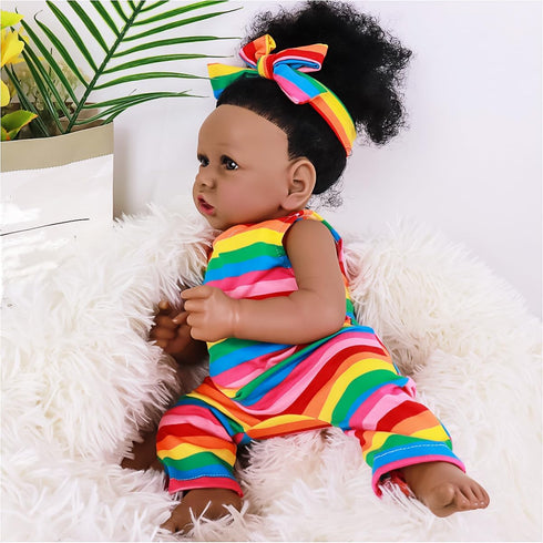 Lifelike Reborn Baby Dolls Black, 22 Inch Realistic American African Reborn Baby Doll Girl, Best Birthday Gift Set for