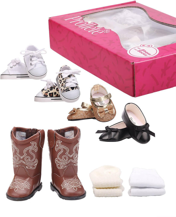 18 inch Doll Shoes - 7 Pairs with Gift Box, Compatible with