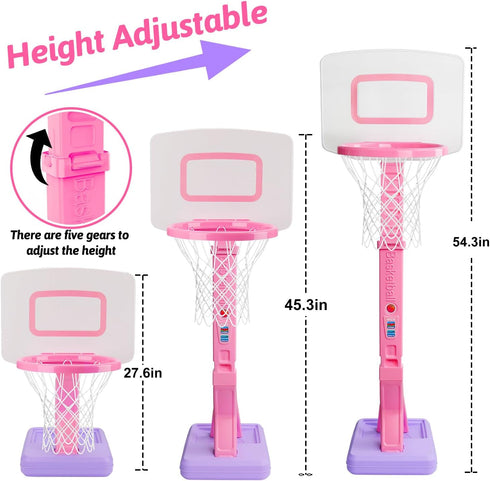 Toddler Pink Basketball Hoop - Height Adjustable Indoor Outdoor Goal with Balls for Ages 1-5