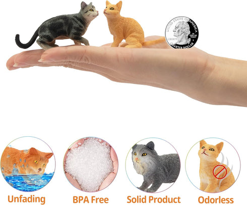 Toymany 8PCS Cat Figurines Set, Realistic Grey & Orange Cat Figures, Kitten Toys for Kids Birthday Gift