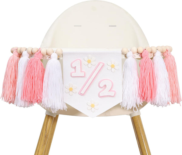 Daisy 1/2 Birthday High Chair Banner - Girls Half Birthday Party Decorations,Boho