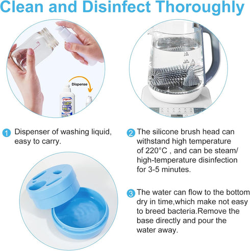 Set Travel Baby Bottle Brush with Extendable Silicone Bottle BrushNipple Brush,Staw Brush,Baby Bottle Soap