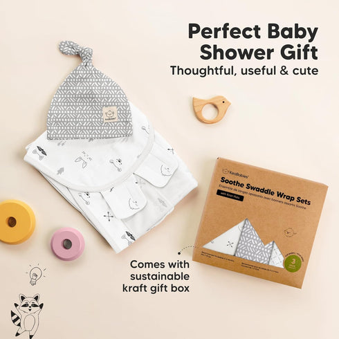 3-Pack 3-6 Set, 0-3 KeaBabies Swaddles for Newborns, Girls, Boys with Hats - Organic Soft Baby Sleep Sacks, Breathable