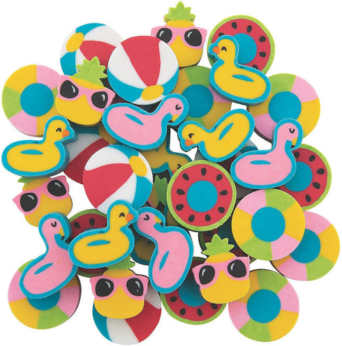 Mini Pool Party Eraser Assortment, Bulk set of 300 Pieces for Stationery Party Favors and Classroom Giveaways