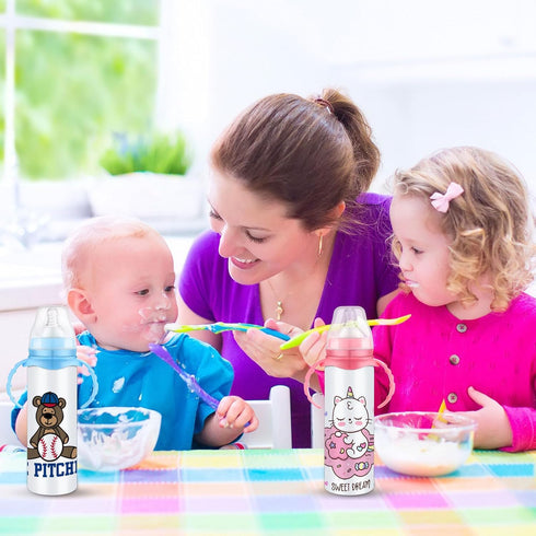 TrelaCo 4 Pcs Sublimation Baby Bottle, 8 oz Sippy Cups with Handle, Sublimation Blank Kids Stainless Steel Tumblers