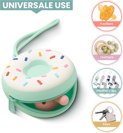 snug toto Baby Pacifier Holder Case BPA-Free Silicone Donut Design | Travel Pacifier Case for Diaper Bag Essentials