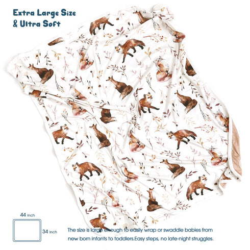 GRSSDER Baby Blankets Super Soft Stretchy Jersey Knit Swaddle Blanket for Girls and Boys, Double Layer Reversible Receiving Blankets 34 x 44, Extra Large for Swaddling, Pretty Fox Pattern by GRSSDER