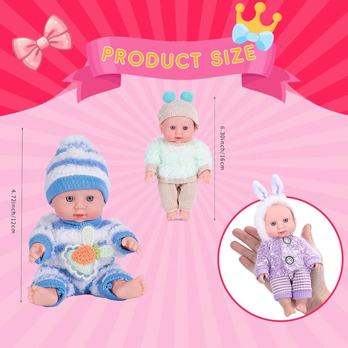 Vueos 4 7 Inch Playset 4 3+ Pcs Baby Doll with Adorable Clothes, Mini Reborn Baby Dolls Nursery Toys for Toddlers Girls