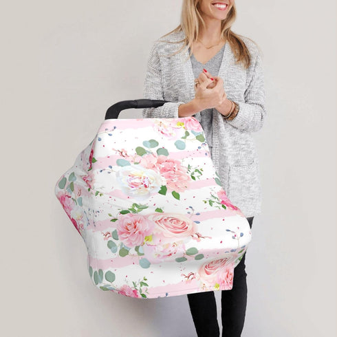 Schgap Pink Flowers Car Seat Covers Canopy for Baby Nursing Cover Breastfeeding Baby Carrier Covers Carseat Canopy