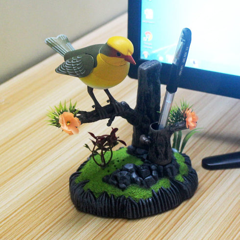 Tipmant Cute Electronic Pets Simulation Sparrow Bird, Move Chirp Pen Holders, Office Home Decor Ornament