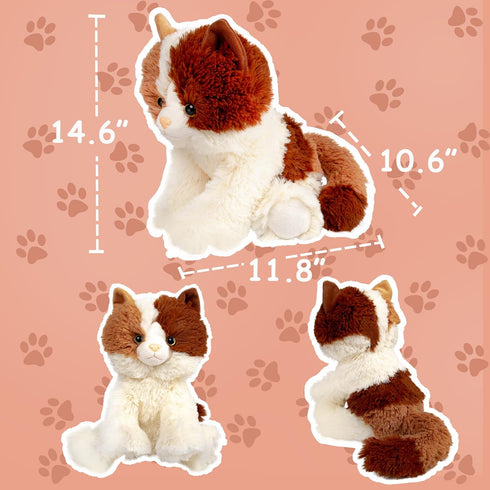 WEGEDU Tabby Kitten Cat Stuffed Animal - Calico Kitty Plush Toy for Kids and Babies, 14.6 inches, Bedtime Gift
