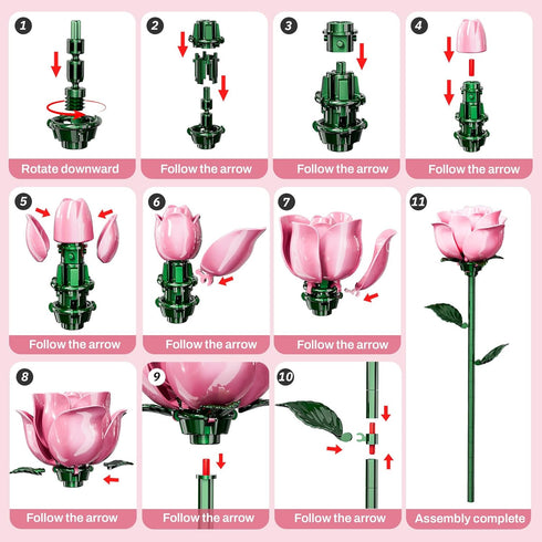 XGSHJ Set 12 Pack Pink Rose Bouquet Building for Girls & Boys - Botanical Collection Gift for Easter Basket Artificial
