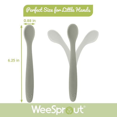 WeeSprout Set of 3 Silicone Baby Spoons - First Stage Infant Feeding Utensils with Soft-Tip, Dishwasher Safe