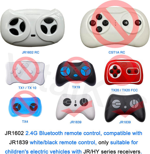 JR1602 FCC 2.4G Bluetooth Remote Control for Ride On Car, Transmitter Accessories for Kids SUV