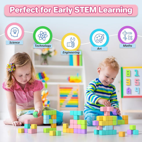 1-3, 56PCS 1.34in 3-5 Magnetic Blocks for Toddlers Large Macaron Magnet Building Cubes for Kids, Stem Preschool Stack