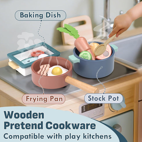 Sets Sets 3-5, Lehoo Castle Wooden Play Kitchen Accessories, Play Pots and Pans for Kids, Play Food for Kids Kitchen