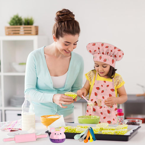 DEABOLAR 33 Sets Set Pieces Kids Cooking Real, Kids Chef Role Play Costume with Plastic Toddler Safe Knives Kids