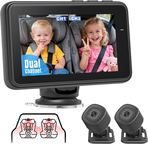 Totsafe Baby Car Camera for 2 Kids - 4.3" Dual Channel Car Baby