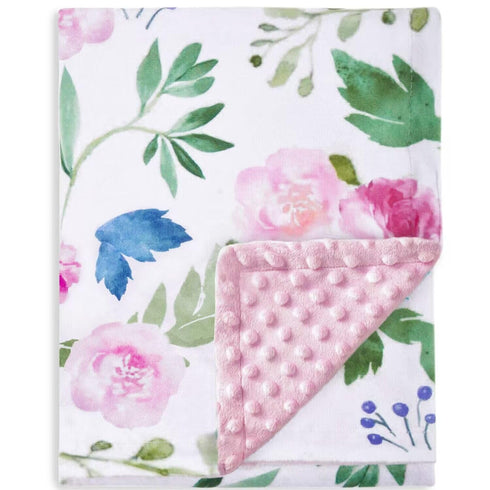 HOMRITAR Baby Blanket for Girls - Super Soft Double Layer Minky with Pink Floral Print, 30 x 40 Inch