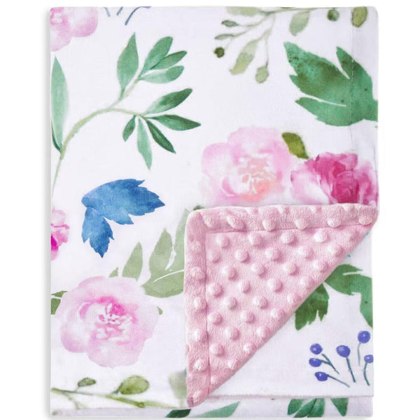 HOMRITAR Baby Blanket for Girls - Super Soft Double Layer Minky with Pink Floral Print, 30 x 40 Inch