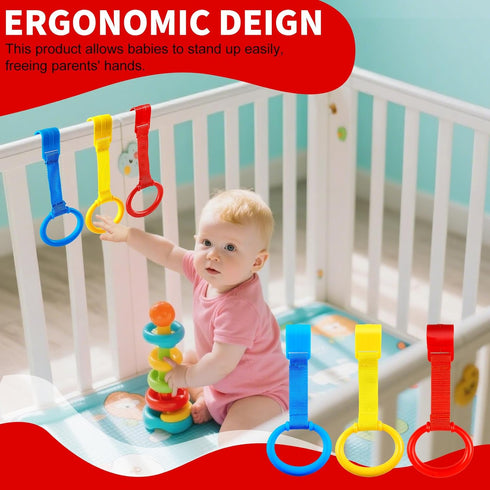Rindion 3PCS Baby Pull Up Rings, Standing Walker Exercises Assistant Rings, Playpen Crib Hook Ring - Baby Walking