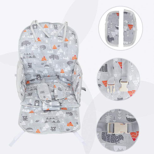 High Chair Pad, Cute Pattern High Chair Cushion, Soft Comfortable Seat Belt Design, Breathable Pad (Gray Animal Pattern)