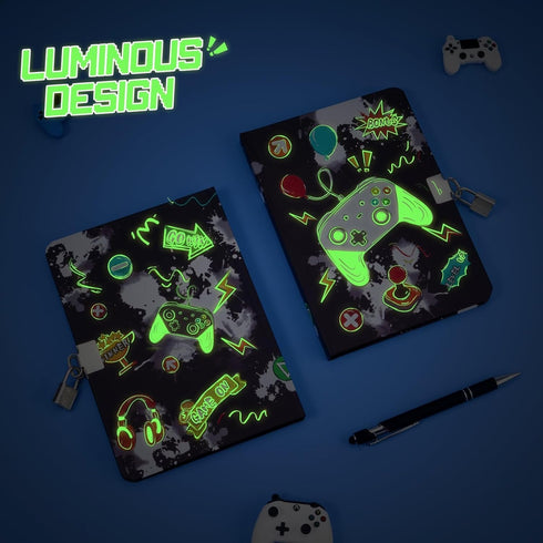 WERNNSAI Kids Diary Set - Boys Game Journal Kit with Lock and Keys, Luminous A5 Writing Notebook, Birthday Gift Set