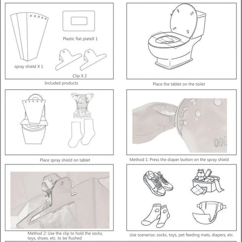 QOOMABA Cloth Diaper Sprayer Splatter Shield for Toilet, Snap Button Diaper Holder & Clips, Foldable Diaper Spray