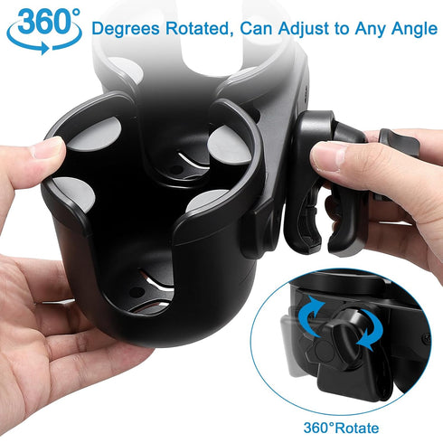 Accmor Double Cup Holder for Stroller, Universal Bike Cup Holder, 2-in-1 Cup and Phone Holder for Stroller, Wheelchair