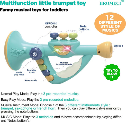 Little Trumpet Toy for Toddlers, Musical Educational Toys for Kids Ages 1-3, Infants Music Toys (Blue)