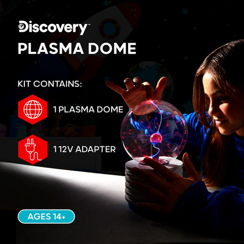 Discovery Kids Plasma Globe Lamp with Touch and Sound Sensitive Lightning, Black Tesla Coil for Kids Room