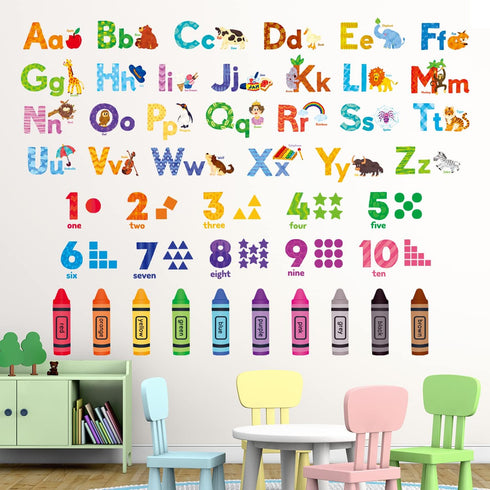 DS-8044 DECOWALL Animal Alphabet Numbers Colour Decals Stickers Kids Peel and Stick Removable for Room dcor Letters ABC