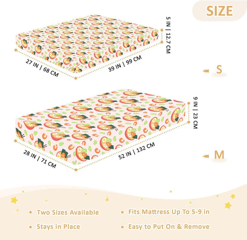 Jynexis 52x28 Food Shrimp Pink Pattern Baby Crib Sheets, Cotton Fitted Crib Sheet, Soft Breathable, Fits Standard