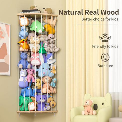 Jtksfcl Stuffed Animal Storage Wood Corner Plush Toys Holder with Star Pattern, Length Adjustable Hanging Stuffed