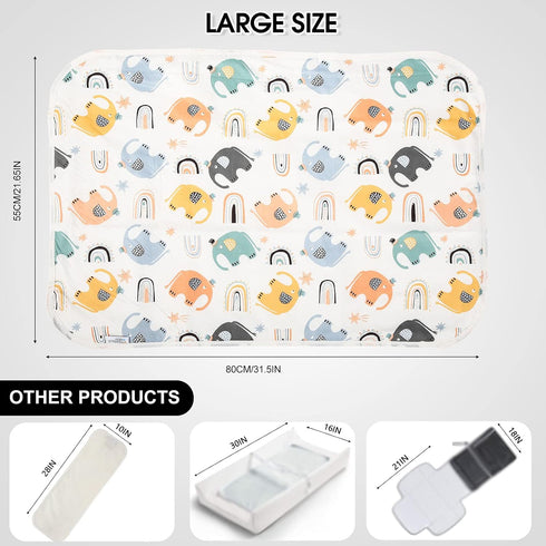 Baby Diaper Changing Pad, 21 5/8" x 31.5" Waterproof Liners - Reusable Soft Absorbent Portable Changing Mat (Elephant 1