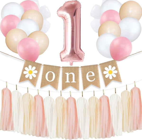 Gankbite Daisy 1st Birthday Decoration One Highchair Banner For Girls Pink White Flower
