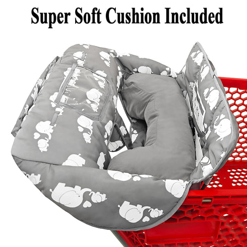 2-in-1 Love&go Soft Pillow Attached Shopping Cart and High Chair Cover for Baby, Cotton Padded Cart Cover, Fold'n Roll