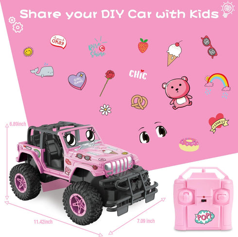 2.4Ghz 3 NQD RC Cars with DIY Sticker, Pink Remote Control Car for Girls, Jeep RC Trucks, Little Girl Toys Birthday