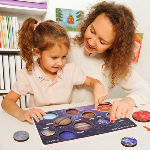 Planet Solar System Space Wooden Puzzle Toys for Kids - Preschool Solar System Planets Matching Board Activities