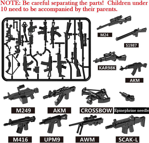 Ulanlan Pack 6 80 Military Weapons Guns and Accessories for Minifigures, Custom Military War Gears Building Blocks Toy