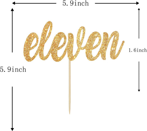 Eleven Cake Topper for Happy 11th Birthday or Anniversary Party Decor - Mixed Gold Glitter Decoration Supplies