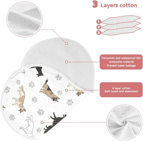 Qinllo 1 Pack 22x11 Inch Muslin Burp Cloths German Dogs Paw White Cotton Baby Burp Cloths Extra Absorbent and Soft