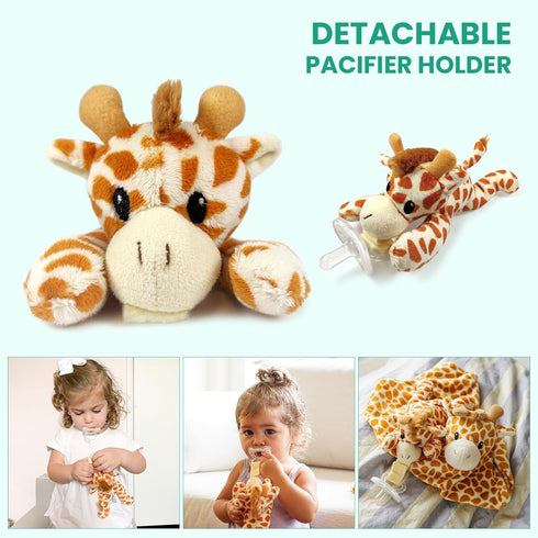 Detachable Pacifier Holder Silicone Pacifier with Stuffed Animal Removeable Baby Pacifier Holder for Cuddling