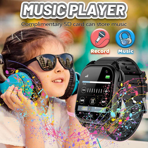 OVV Kids Waterproof Smart Watch - Boys Girls Age 3-12 with 26 Games, 1.44'' HD Touch Screen, Music Player