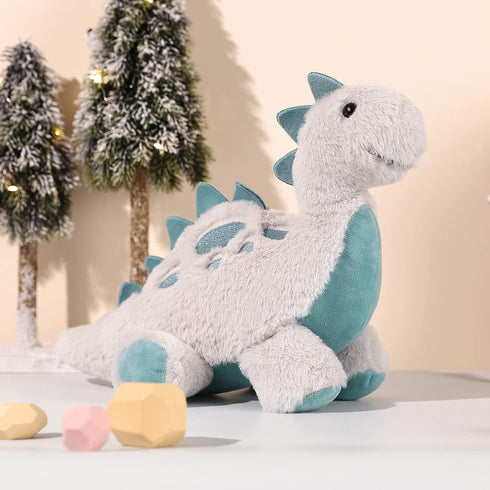 TCBunny 15" Baby Dinosaur Bedtime Stuffed Animal Plush Toy, Stephan the Stegosaurus in Grey