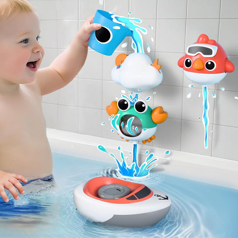 1-3, Set 6 8 9 12 Summer 2 3 4 iPlay, iLearn Baby Bath Toy for Toddlers Kids Bathtub Water Toy Month W/ Shower Cup